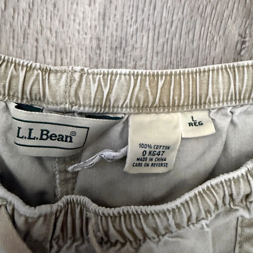 L.L.Bean Pants Womens‎ Large Tan Wide Leg Elastic Waist Drawstring Cotton